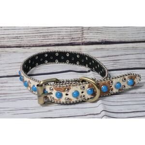 Unbranded Western Style Cow Print & Turquoise Beaded Dog Collar 21 Inches